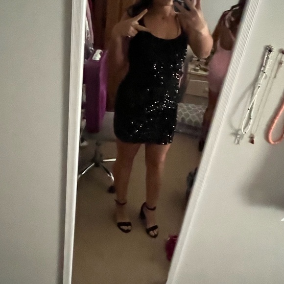 amelia couture Dresses & Skirts - black sequin dress, size 8, worn once, lace up tie back,